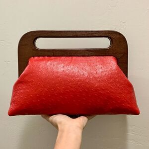 Vintage Style Handmade Genuine Embossed Leather Large Wooden Frame Bag/Crossbody